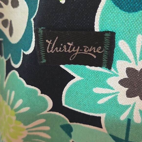 Thirty One 31 Retro Metro Tote Floral Flower Navy Teal Shoulder Purse Bag Womens - Picture 3 of 16